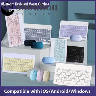 SHOUHOU 7/10 inch Professional Bluetooth Portable Silent Mice Keyboard Mouse Combos Wireless Ultra-Thin Fashion Rechargeable Keypad/Multicolor