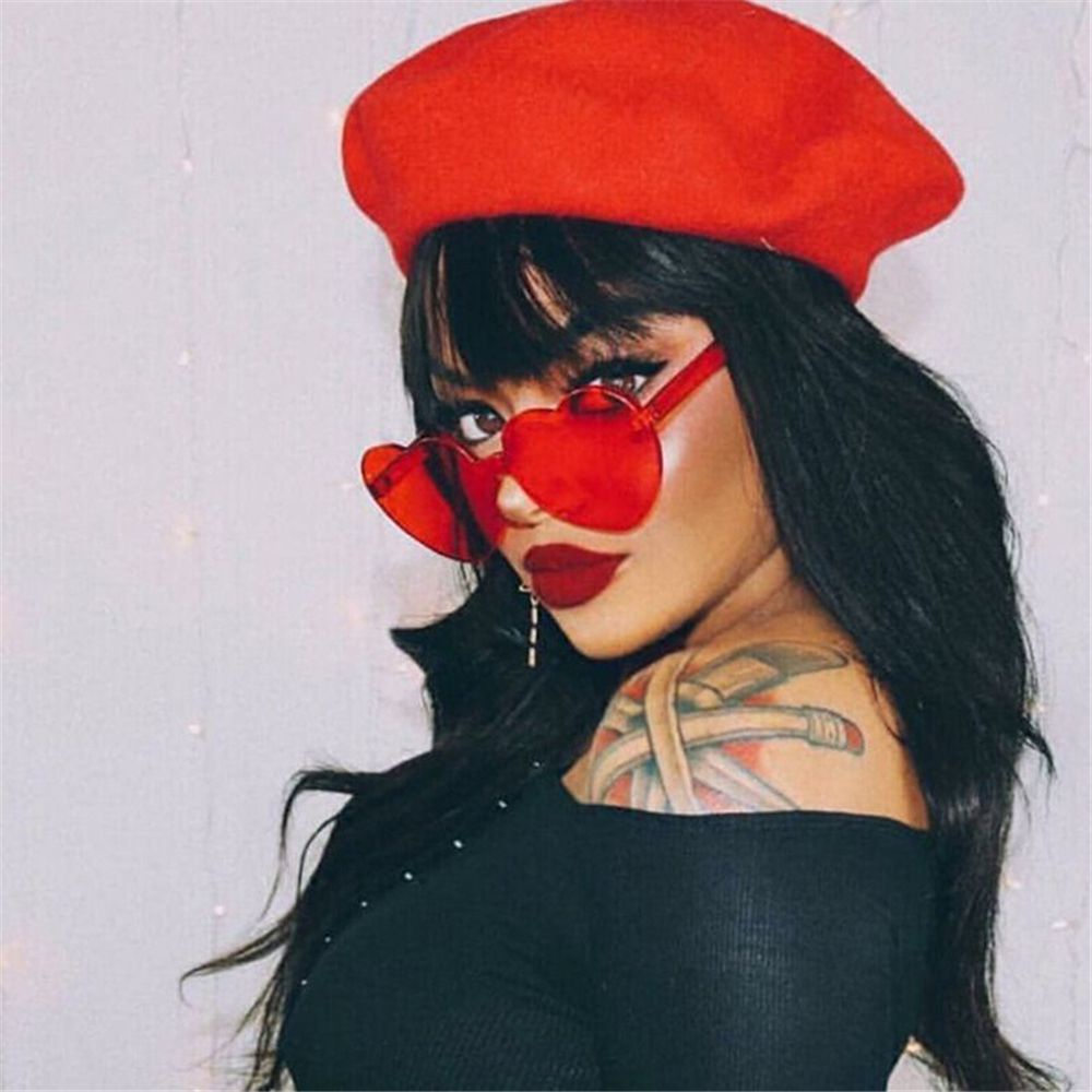 Kính mát hình trái tim màu kẹo trong suốt không viền trẻ trung dành cho nữ