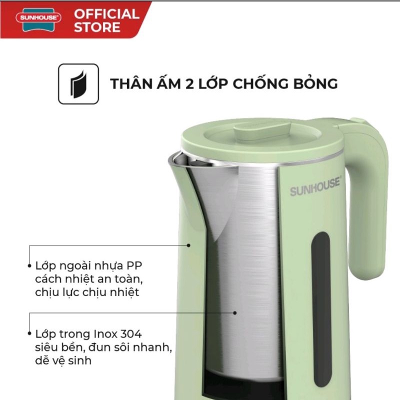 Ấm Đun Siêu Tốc SUNHOUSE 2 Lớp Dung Tích 1.8L SHD1353