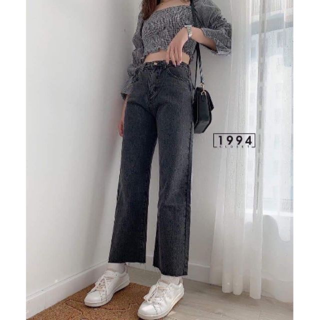 Quần ống rộng form suông lưng cao xám tro ulzzang kèm ảnh thật