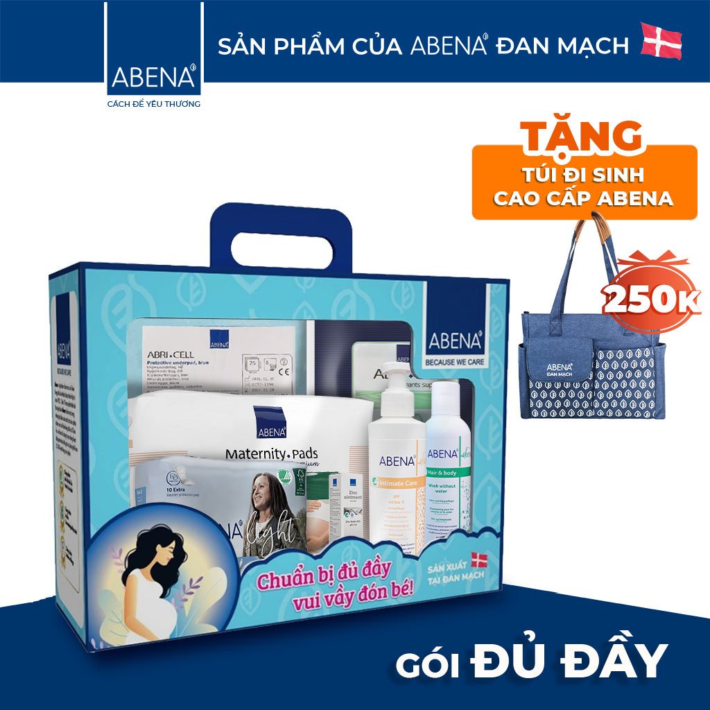 Quà tặng đi sinh đủ đầy Abena cho mẹ nhập khẩu Đan Mạch (7 món) - tặng túi đi sinh