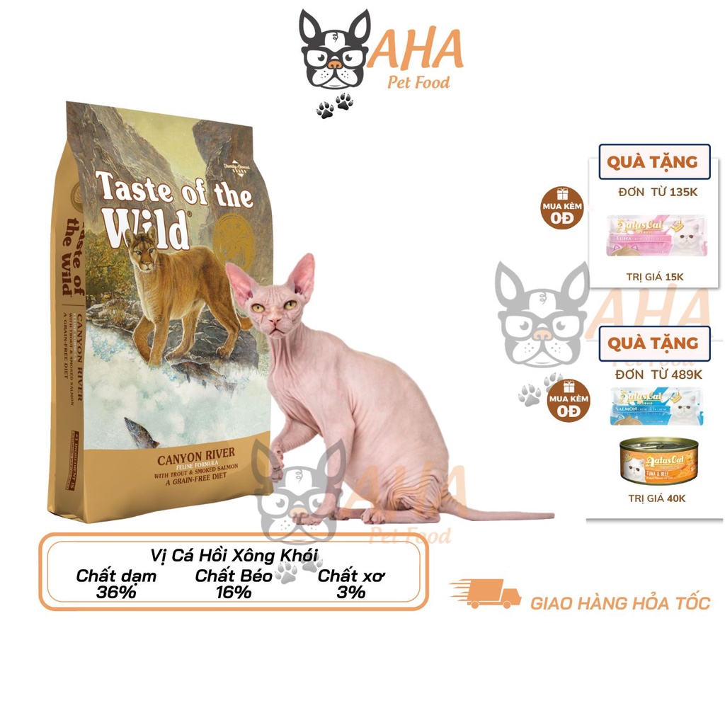 Thức ăn cho mèo không lông sphynx - Taste Of The Wild Canyon River Bao 2kg - Mượt Lông, Tiêu Búi Lông, Hệ Tiêu Hoá
