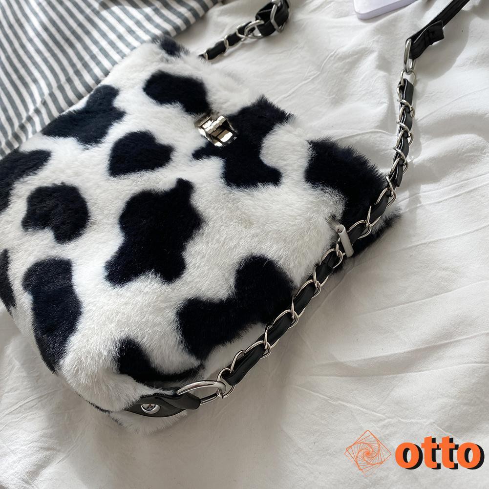 Fashion Daily Shoulder Messenger Bag Autumn Cow Pattern Top-handle Purse Women Street Zipper Handbag