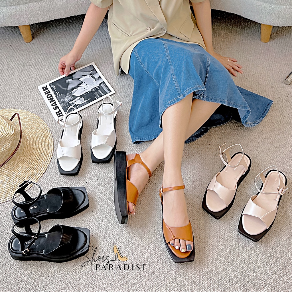 Giày sandal nữ trơn cao đế xuồng 3p quai ngang nữ Shoes Paradise SD04