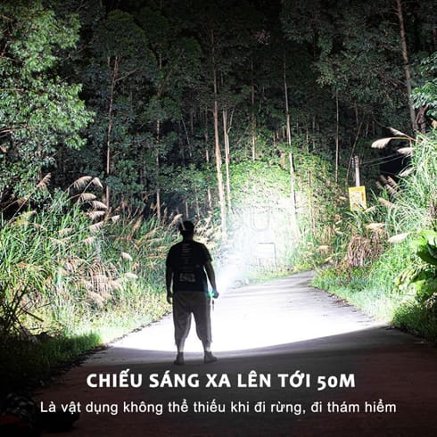 Đèn Pin Siêu Sáng Cầm Tay 3 Chế Độ Chiếu Xa 500M , Pin Trâu , Chống Nước