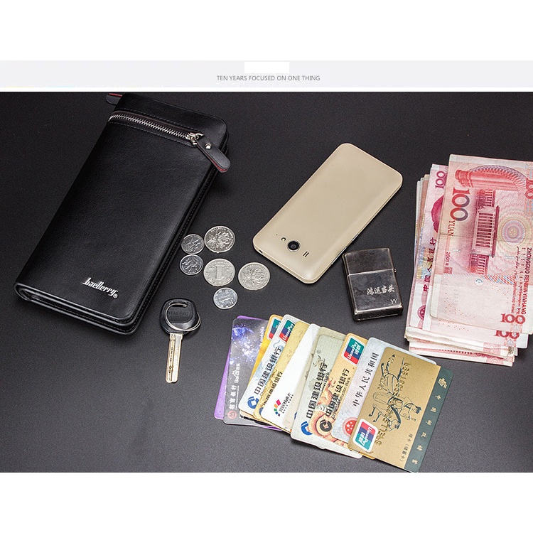 Ví Da PU Dài Đựng Điện Thoại Và Thẻ Có Khóa Kéo Thời Trang Cho Nam