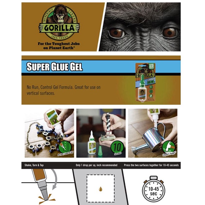 Keo Siêu Dính Trong Suốt Hàng Chính Hãng Mỹ, hiệu Gorilla Super Glue Single Tube