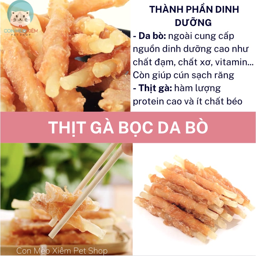 Que gặm cho chó cuộn thịt gà The pet hộp 500g, snack cún sạch răng, thơm miệng Con Mèo Xiêm