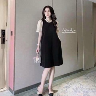Váy suông nhung lỳ tay oganra kem