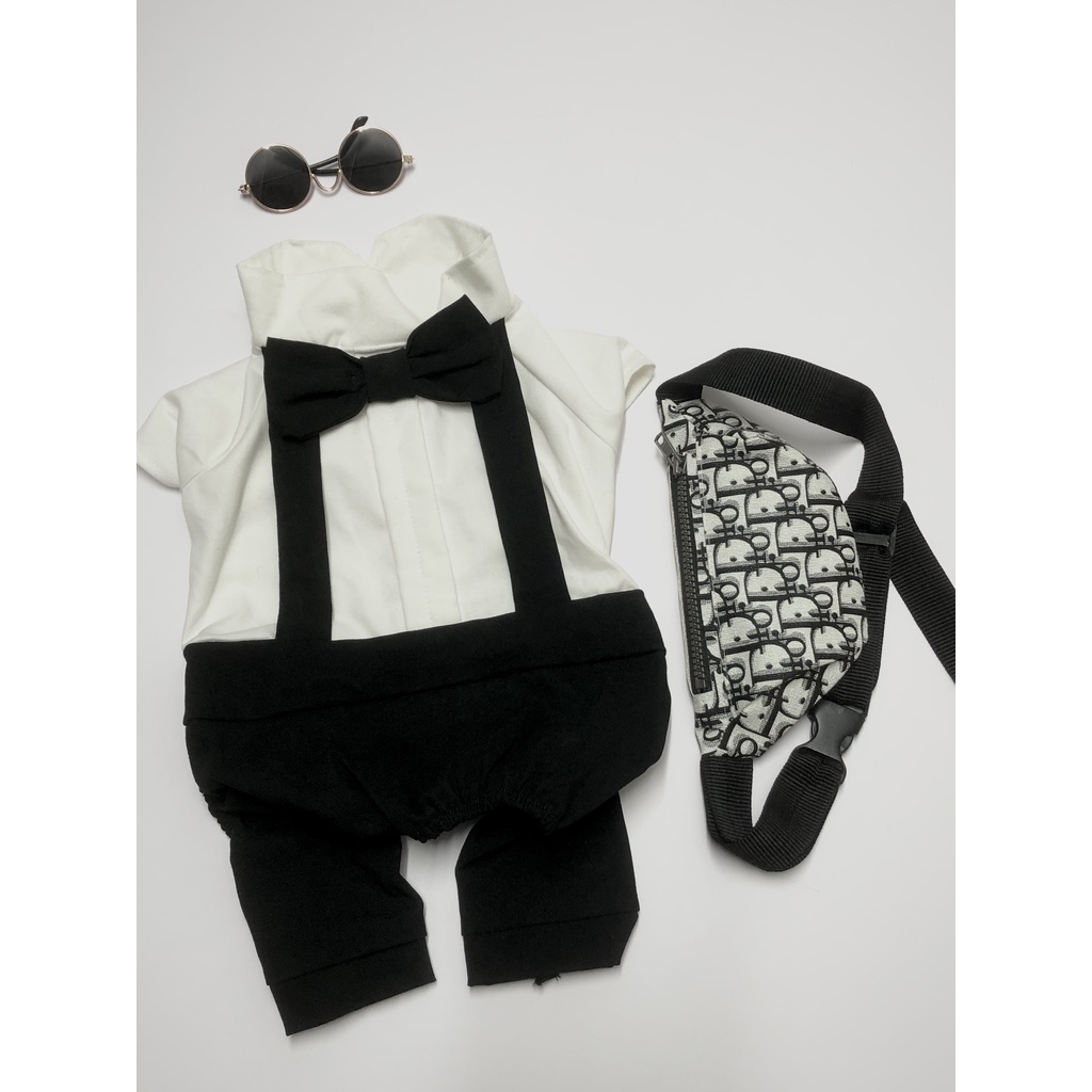 Quần áo chó mèo Vest yếm quần nơ đen phong cách cổ điển