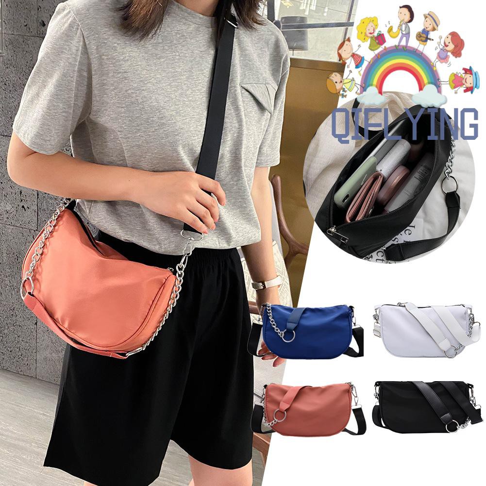 Túi Đeo Chéo Nylon Màu Trơn Thời Trang Cho Nữ