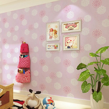 Giấy Dán Tường Đóa Tú Cầu chùm màu hồng khổ rộng 10m x 45cm có keo sẵn cao cấp