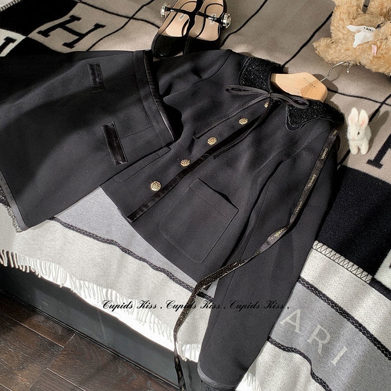 Set áo sơ mi dài tay cổ bẻ + chân váy đen thời trang nữ | BigBuy360 - bigbuy360.vn