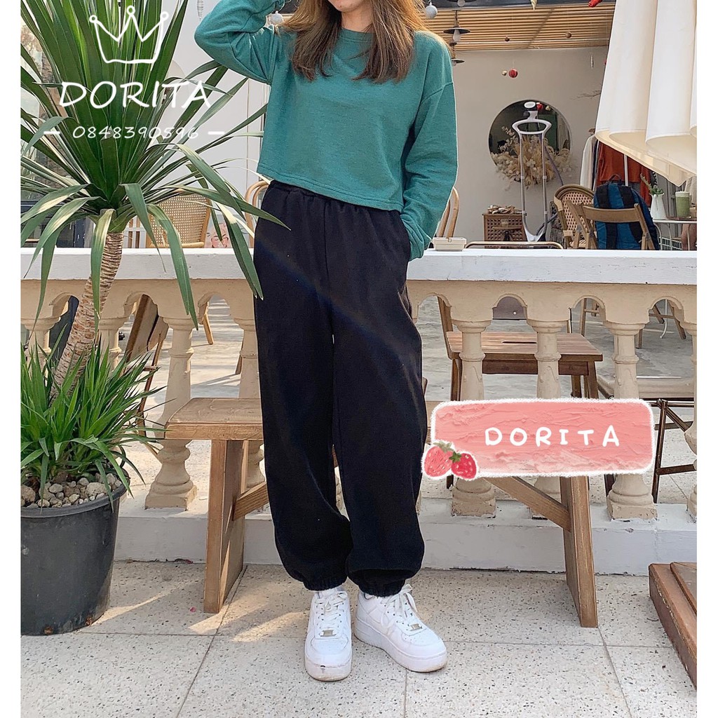 [Ảnh thật/Video Quần Jogger nỉ, Quần Jogger nữ nhung tăm bo gấu - Dorita Boutique