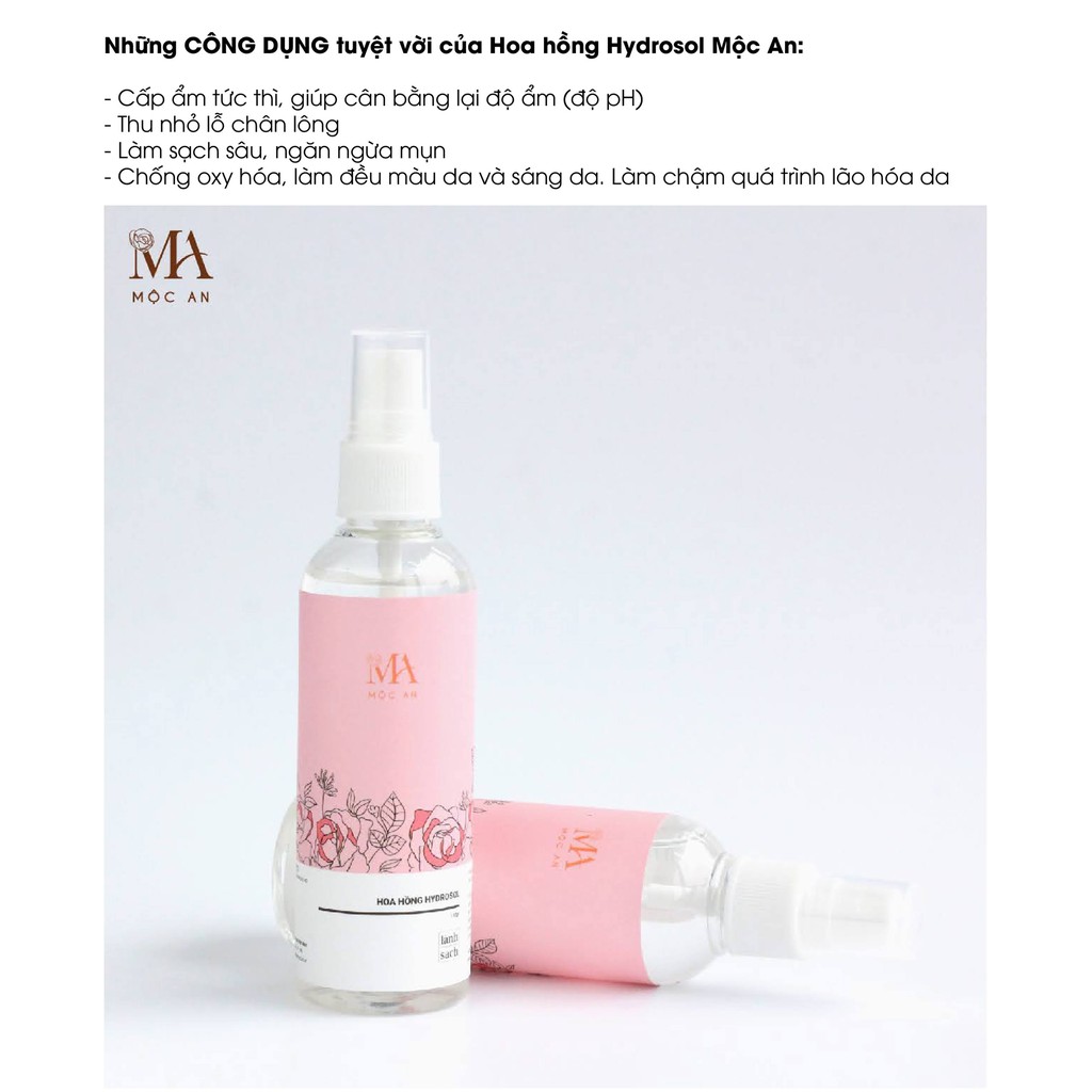 Toner Hoa Hồng Hydrosol Kiềm Dầu, Se Mịn Chân Lông - Mộc An 100ML