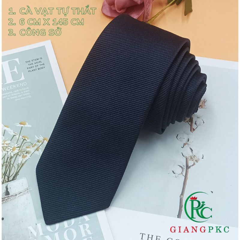 Cà vạt nam nhỏ vải xéo mẫu trơn 6cm