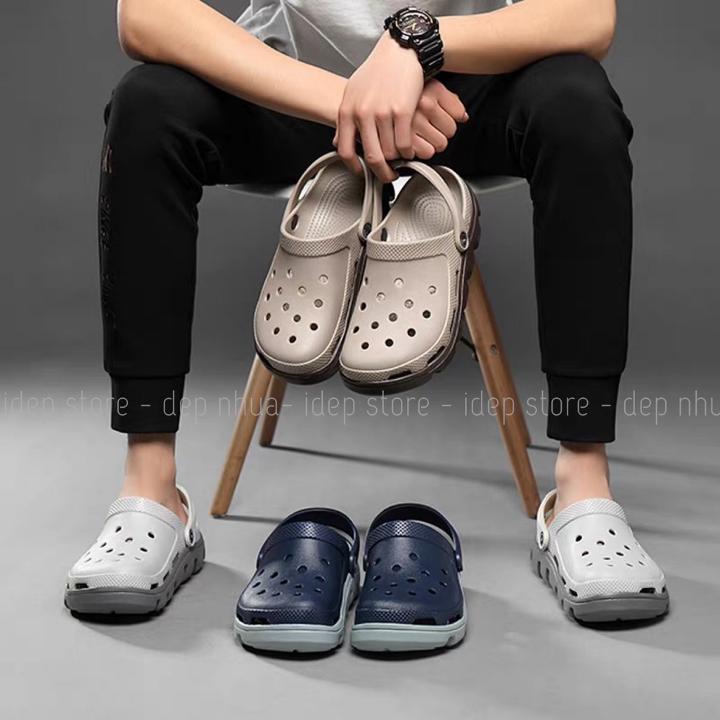 Dép Cross XANH XÁM unisex (tặng 6sticker)- Giày sục cá nam nữ duet đi mưa siêu nhẹ iDÉP SL013