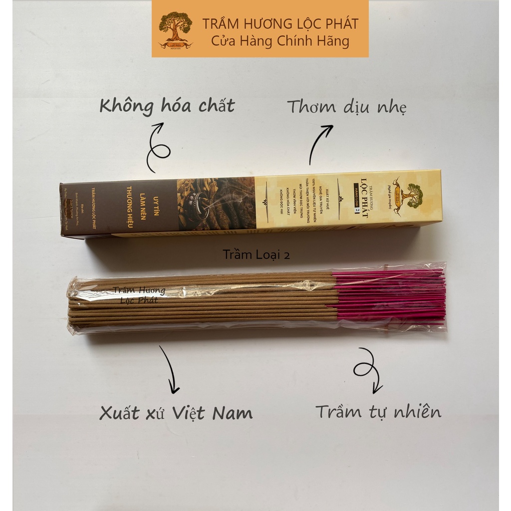 Nhang Trầm Hương Tự Nhiên Trầm Hương Lộc Phát Cao Cấp Nhang Trầm Sạch Loại 2 Hộp 100 cây