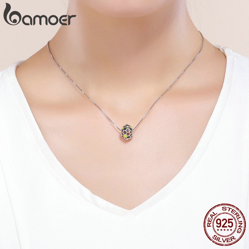 Hạt phụ kiện Bamoer bằng bạc 925 hình cầu đính hình con ong trang trí vòng đeo tay tự làm