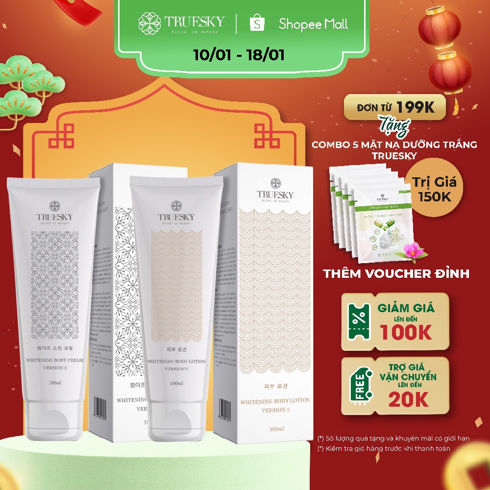 Bộ tắm trắng toàn thân Truesky Version 2 gồm 1 chai ủ trắng 100ml & 1 chai dưỡng trắng 100ml
