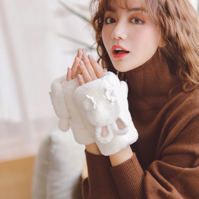 Găng tay lông nhung giữ ấm vào mùa đông phong cách hoạt hình Nhật Bản đáng yêu cho nữ