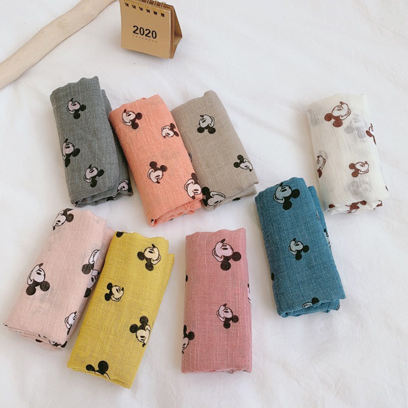 Khăn choàng cổ chất liệu cotton lanh mềm họa tiết hoạt hình dành cho bé gái 4-6 tuổi