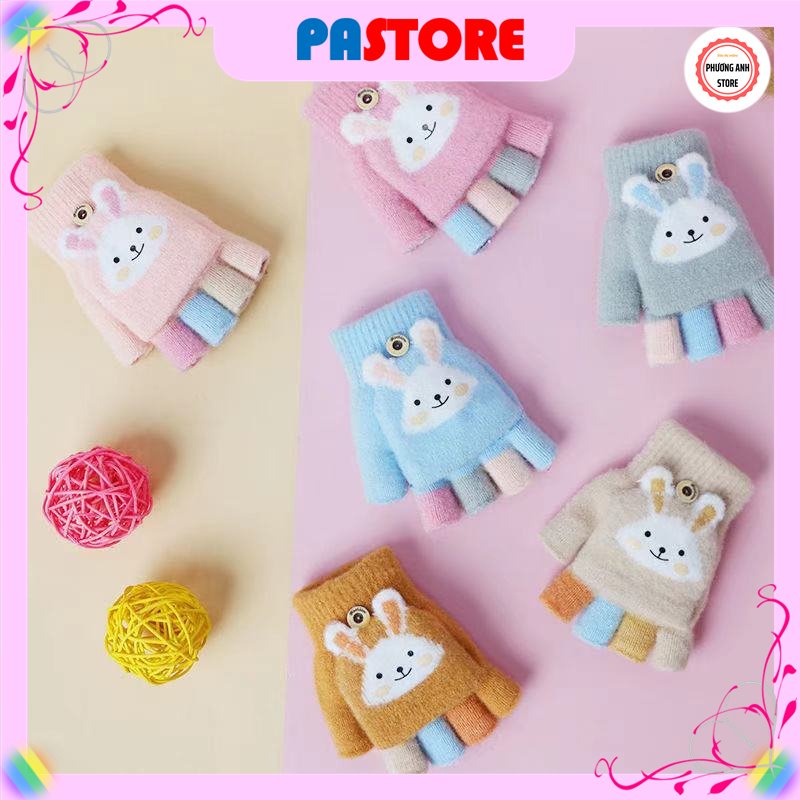 Găng tay len giữ ấm dành cho bé trai, bé gái từ 4-8tuổi mùa đông, họa tiết dễ thương