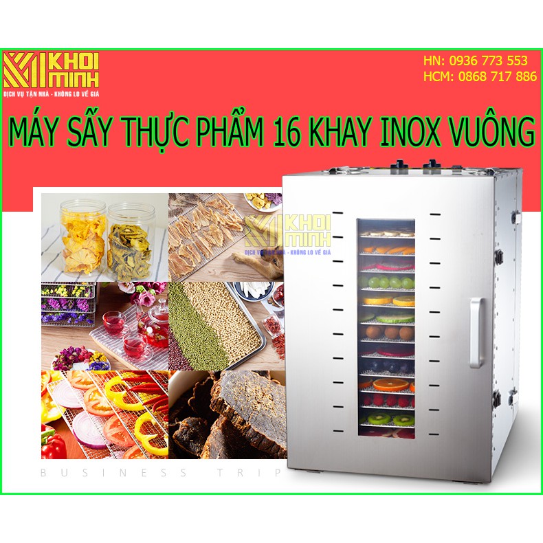 Máy sấy thực phẩm 16 khay Khôi Minh, máy sấy thực phẩm kinh doanh, sấy khô, sấy dẻo đa dạng các loại thực phẩm