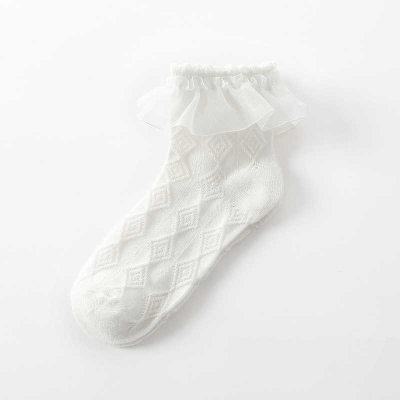 Vớ Cotton Mềm Đính Nơ Phối Ren Trắng Đen Thoáng Khí Thời Trang Mùa Thu Cho Bé Gái