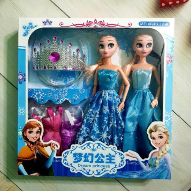 Hộp 2 búp bê Elsa, vương miện, bờm, váy cỡ lớn