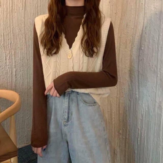 Áo gile len viền lượn sóng Uzzlang style - MINU