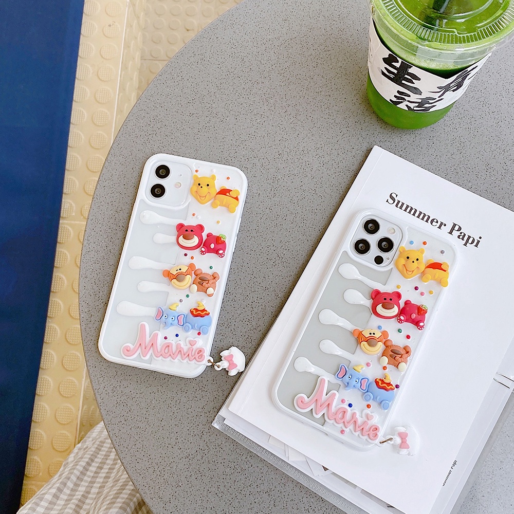 Ốp điện thoại TPU dẻo gắn mặt hình gấu Pooh 3D thích hợp cho iPhone 13 11 12 Pro Max Xs Max Xr 7 8 Plus