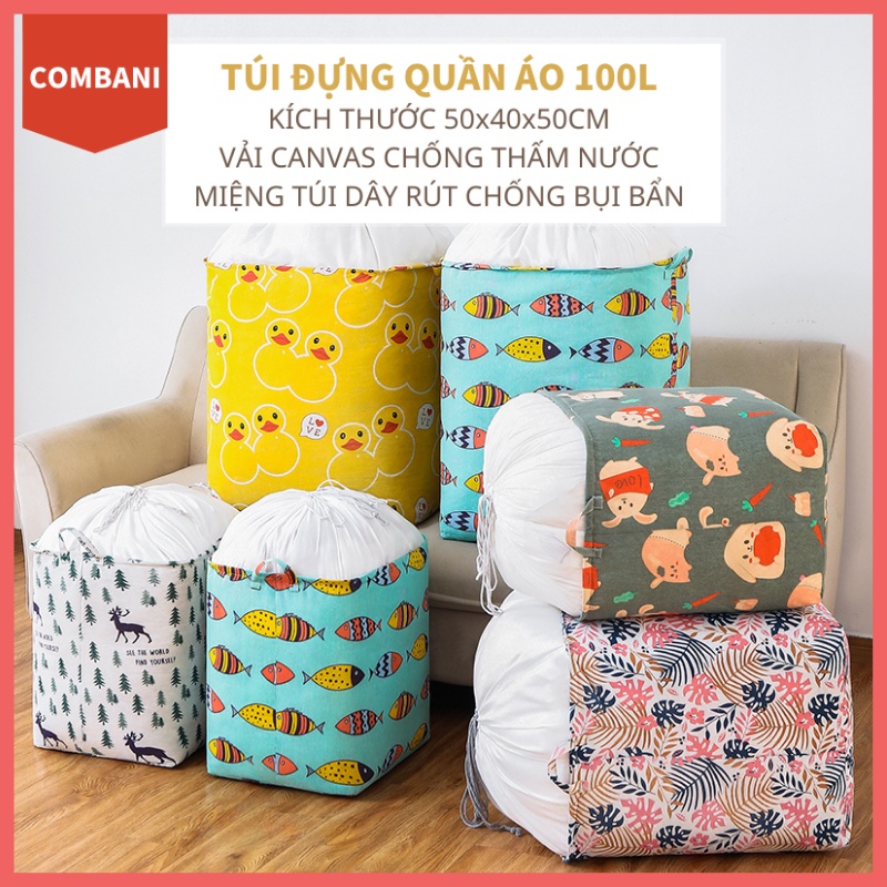 Túi Đựng Quần Áo, Thùng Vải Đựng Đồ Đa Năng, Miệng Túi Dây Rút, Cỡ Lớn 100L Akii Home TD03