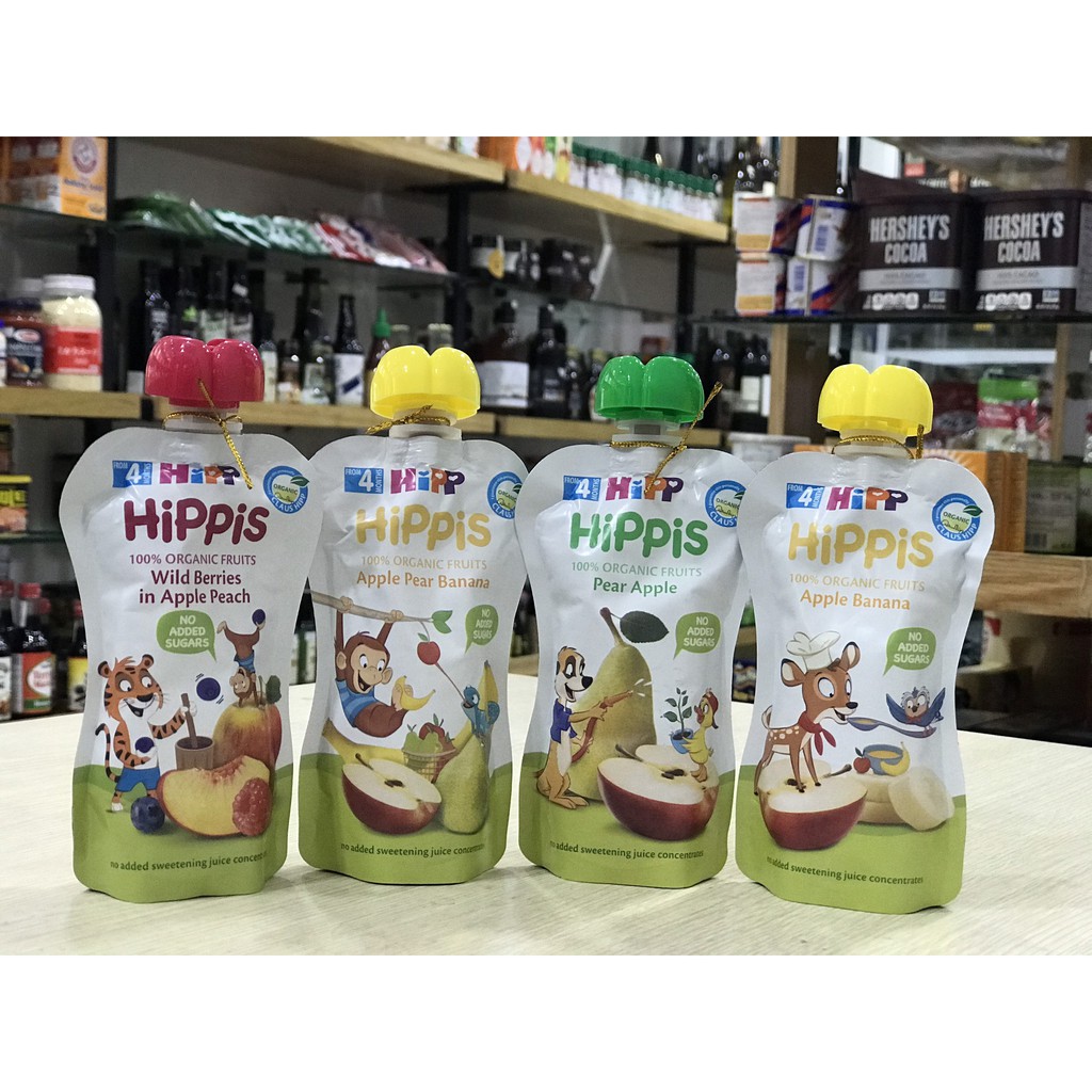 Dinh dưỡng 100% trái cây nghiền hữu cơ HiPPiS Organic 100g đủ vị