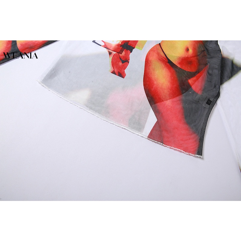 Áo Croptop Tay Dài Xuyên Thấu Hoạ Tiết In Thiết Kế Quyến Rũ