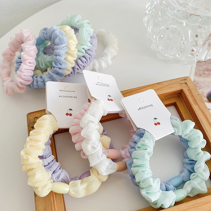 Set 2 Dây Cột Tóc Vải Màu Pastel Scrunchies Nhỏ Cột Tóc Buộc Tóc Phong Cách Hàn Quốc Hanada K5-V012