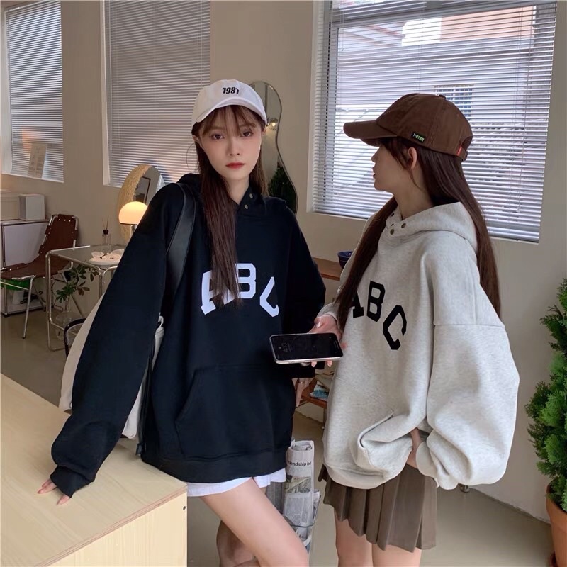 Áo nỉ hoodie ABC nam nữ unisex  Sweater nỉ bông form rộng ulzzang tay phồng phong cách Hàn Quốc Freeship  Sale