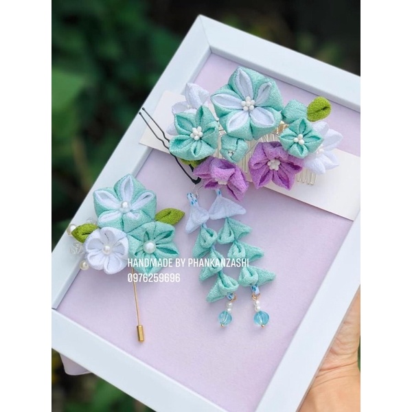 Trâm kanzashi hoa kikyo - cosplay kikyo - phụ kiện cài áo