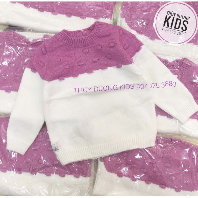 Áo len Zara Colour tím phối trắng xuất dư cho bé gái 1-5y