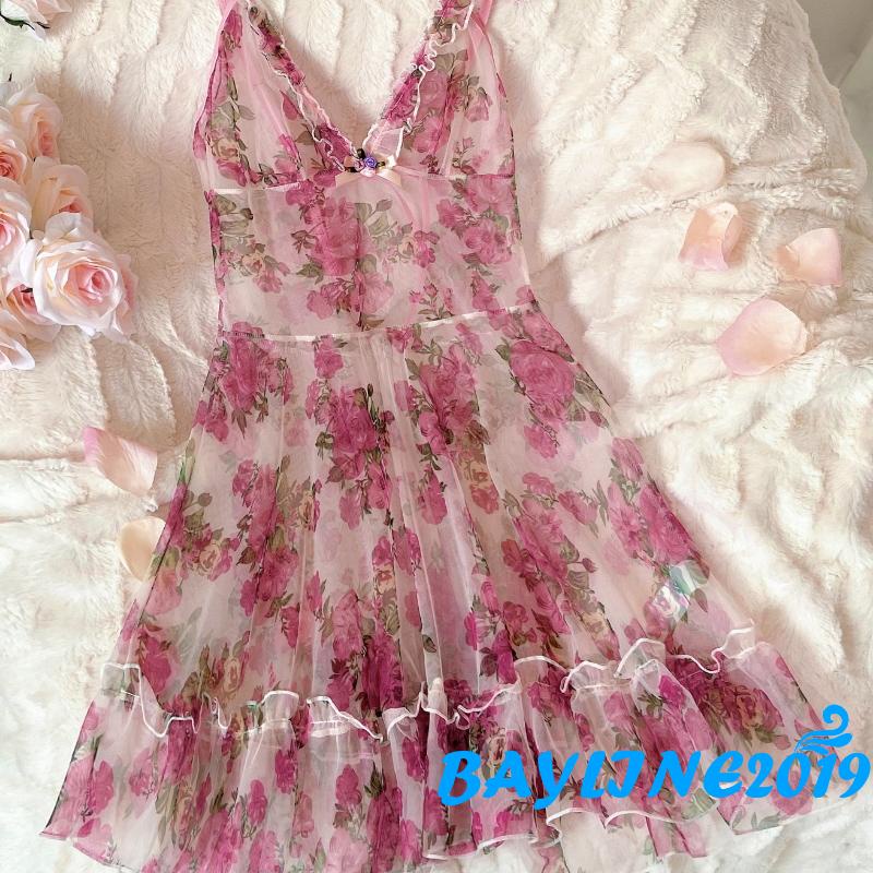 Đầm Hai Dây Cổ Chữ V Họa Tiết Hoa Thời Trang Mùa Hè Cho Nữ