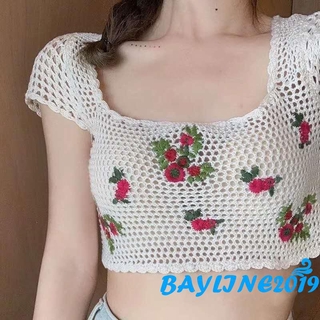 Áo thun nữ ngắn tay thêu hoa thời trang