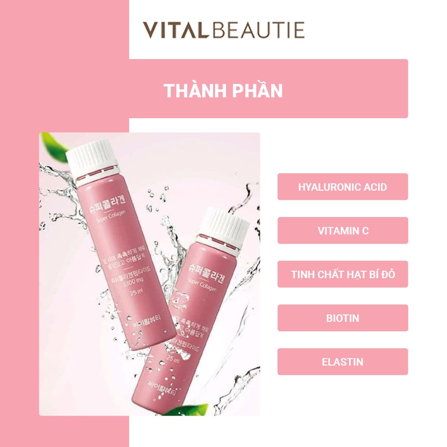 Nước Uống Bổ Sung Collagen Hỗ Trợ Làm Đẹp Và Ngăn Ngừa Lão Hóa Vital Beautie Super Collagen VB (30 Ống) 25 ml/ 1 ống