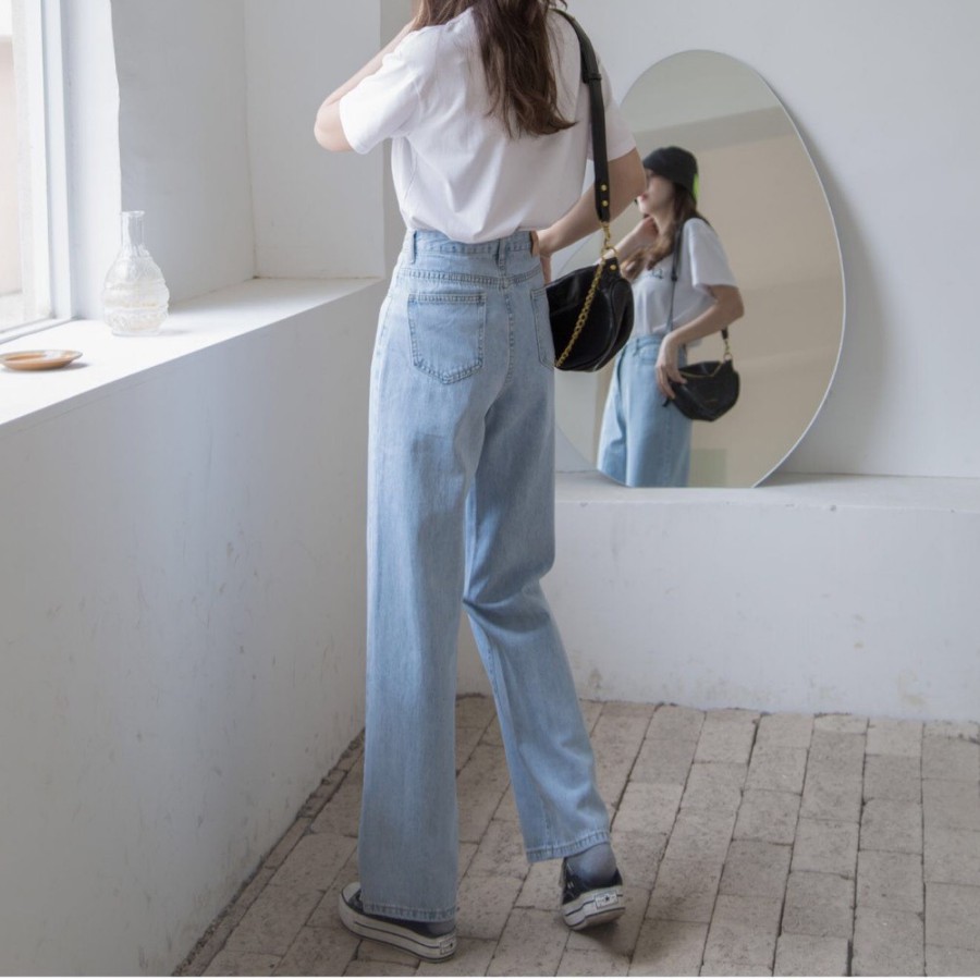 Quần jean, jeans, baggy nữ, ống suông rộng, unisex NR01 Love Wear - Phong cách Hàn Quốc