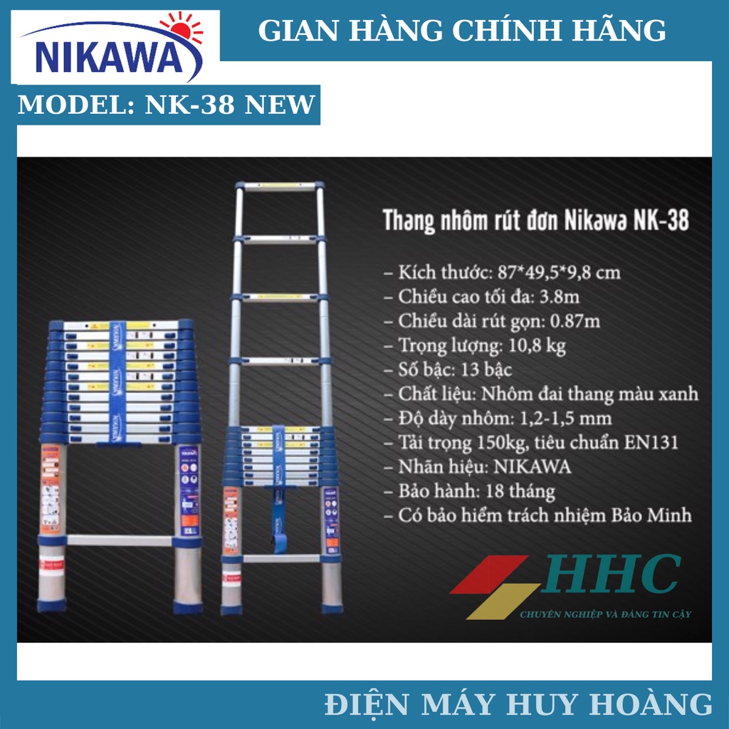 Thang nhôm rút đơn siêu bền Nikawa NK-38 New. NK-38 Pro