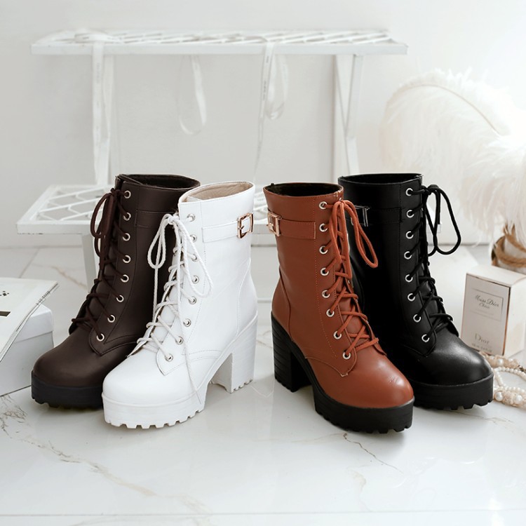 [order/ko có sẵn] boots nữ đen nâu trắng cao 10cm