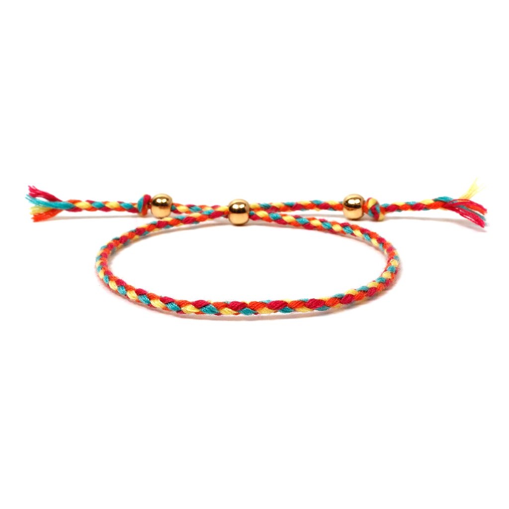 Vòng Tay Dây Bện Nhiều Màu Đính Hạt Vàng Vintage Có Thể Điều Chỉnh Cho Nữ