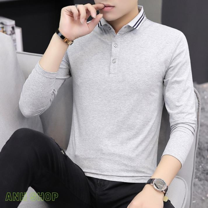 Áo polo nam mặc thu đông tay dài, cổ bẻ sọc viền trẻ trung năng động | BigBuy360 - bigbuy360.vn