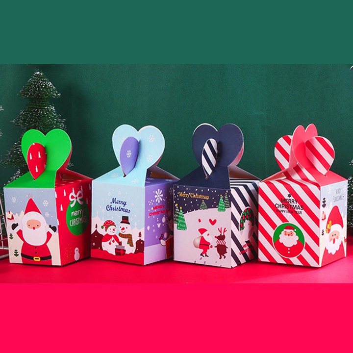 Hộp quà Giáng Sinh giấy nắp trái tim 3D hình tuần lộc người tuyết ông già Noel dễ thương BBShine – G009