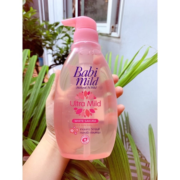 Sữa tắm gội cho bé Babi Mild ultra mild White Sakura 400ml chuẩn hàng Thái