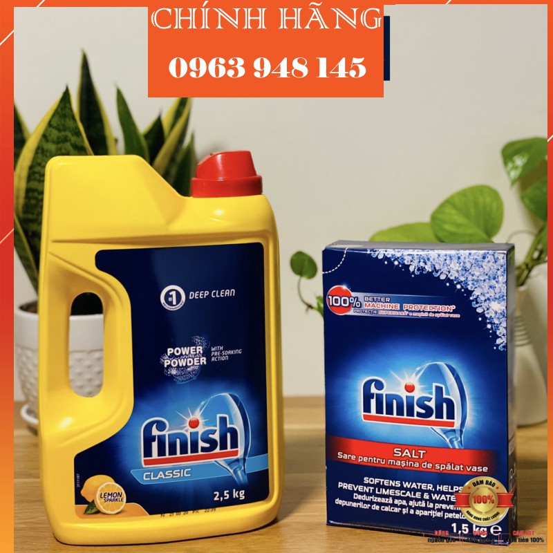 Combo Bột rửa bát Finish Classic 2.5kg / can + Muối làm mềm nước 1.5kg / hộp
